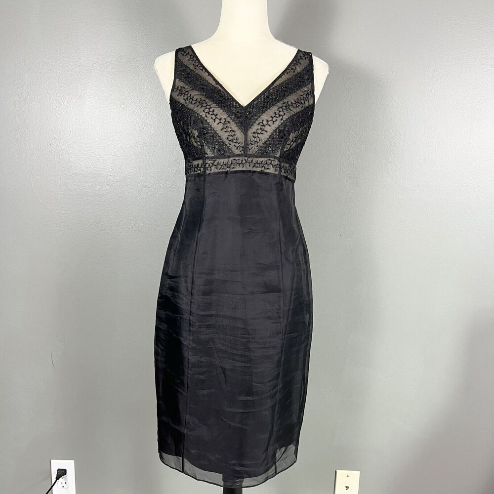 Ann Taylor Black Silk Midi Dress with Lace Bodice